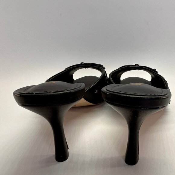 Larroude Jasmine Black Studded Leather Mule Size 8 Peep Toe Heel Slip-On - Picture 8 of 16